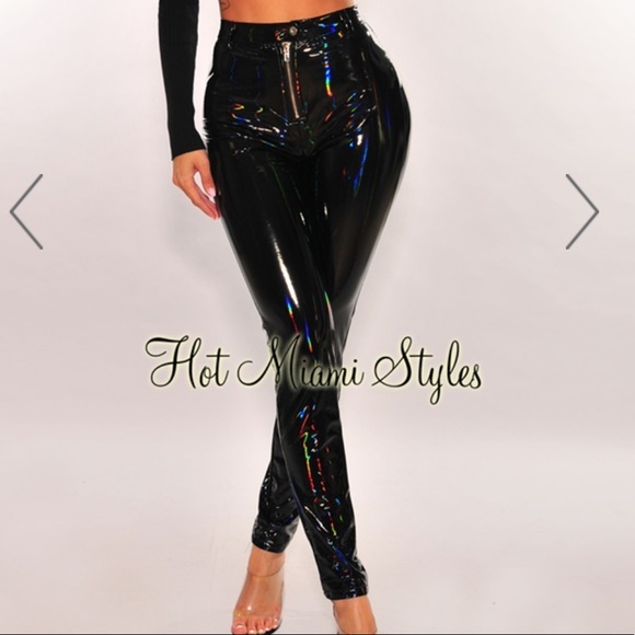 Hot Miami Styles - High Waist Black Latex Pants - Picture 1 of 4